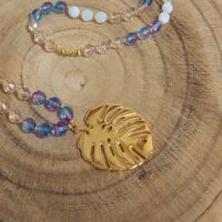 Colgante de cristal de Roca y Monstera Deliciosa 52 mm